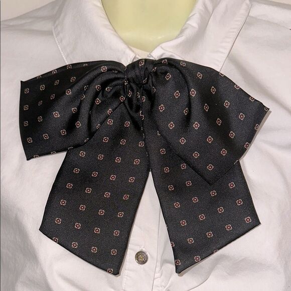 Vintage 80s Van Horn Designs Black Paisley Silk Pin On Bow Tie Scarf - Picture 1 of 7